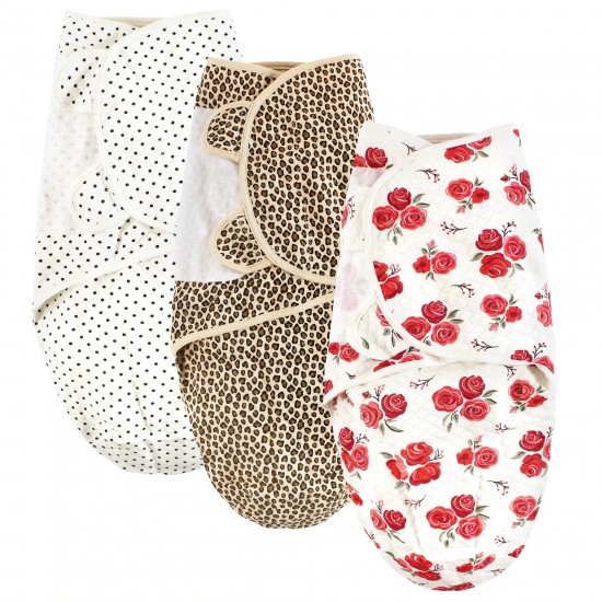 Hudson Baby Quilted Cotton Swaddle Wrap 3pk Rose Leopard